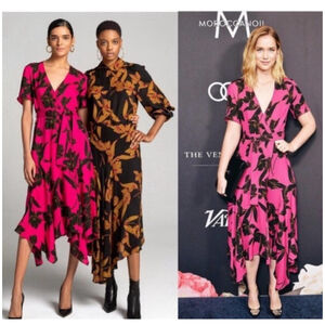 A.L.C. Pink Black Floral Asymmetrical Wrap Dress Size 14